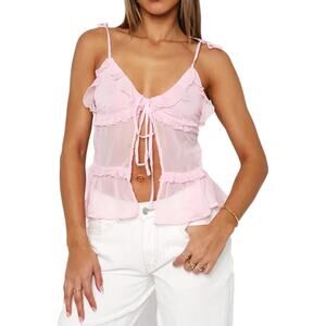 NWT White Fox Babydoll Still Sleepless Tank Coquette Pink Sheer Fairycore Y2K S